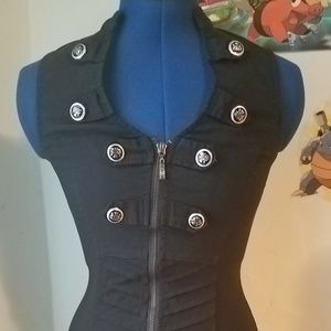 Black Open Back Strappy Button Zip Up Dress